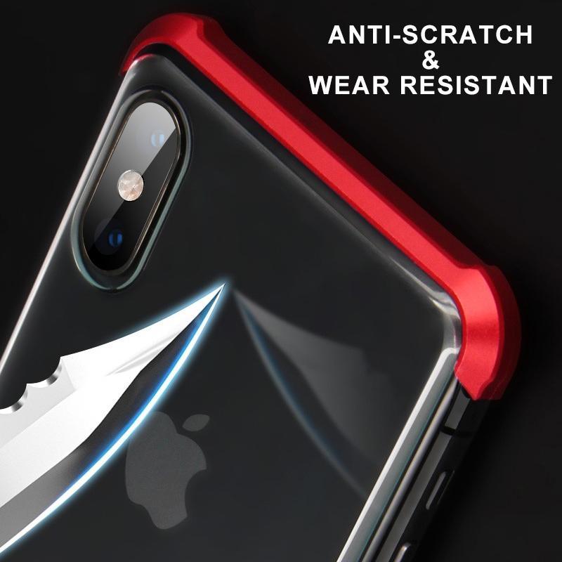 Angled view of a slim luxury magnetic phone case, emphasizing its precise cutouts & full protection