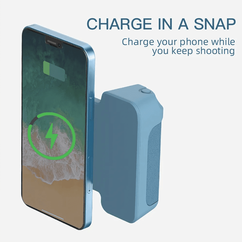 Bluetooth phone camera grip offering stable hold for smartphone photography; compatible with most phones
