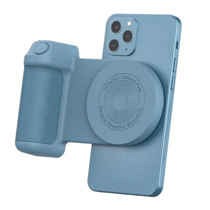 Ergonomic phone stabilizer and camera grip with magnetic mount and Bluetooth connectivity