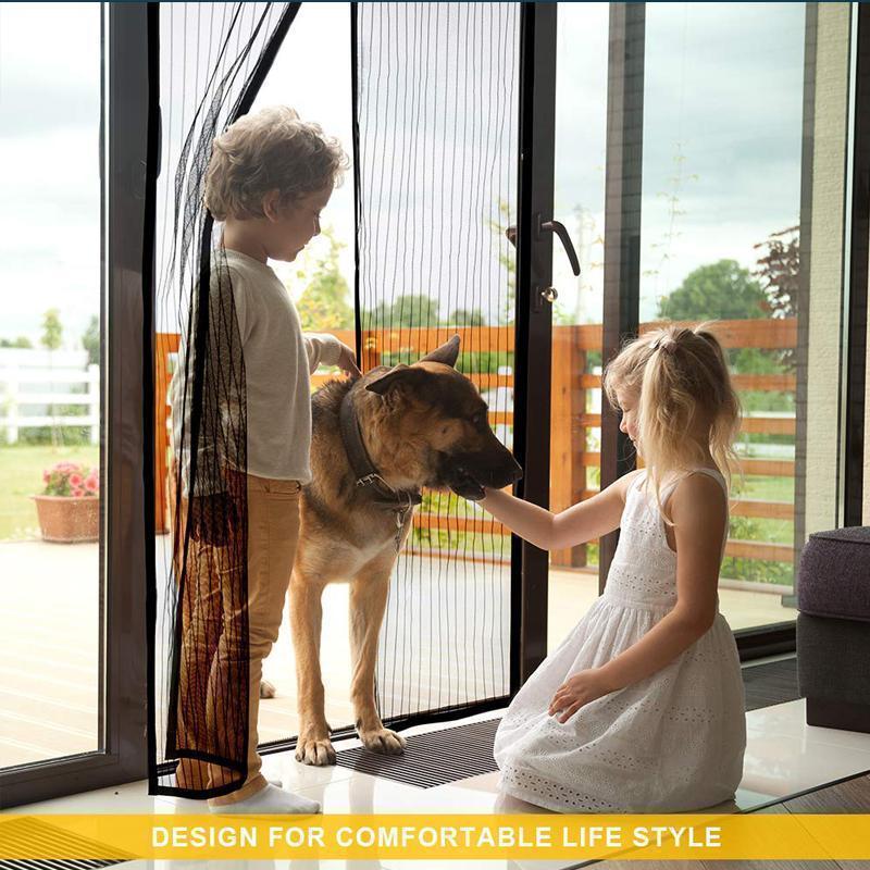 Black magnetic screen door, pet friendly and easy to walk through