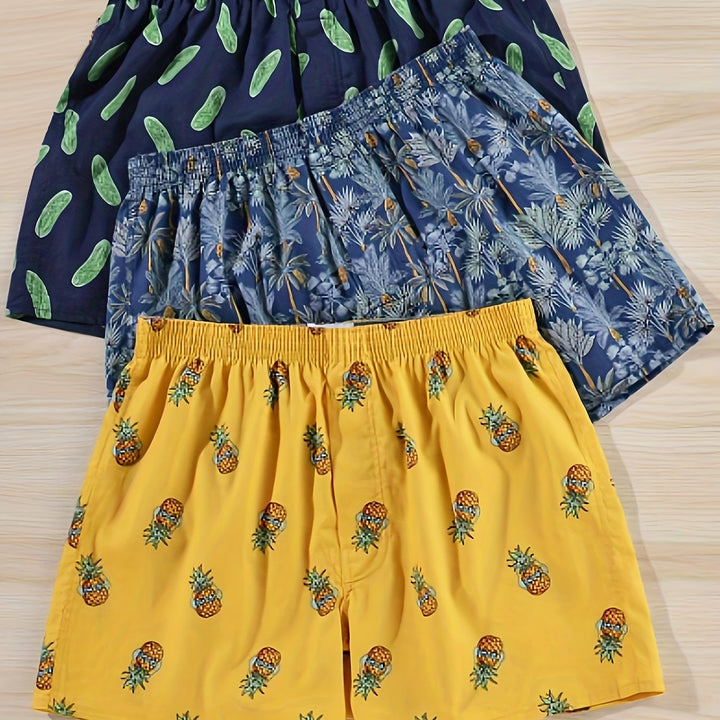 Men's comfortable 3-pack boxer shorts, made from premium cotton with a distinctive plant print.