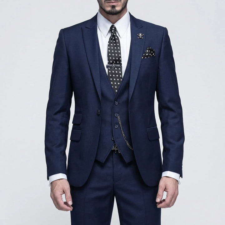 Modern men's slim-fit burgundy suit. This 3-piece formal wear is versatile for any stylish event.