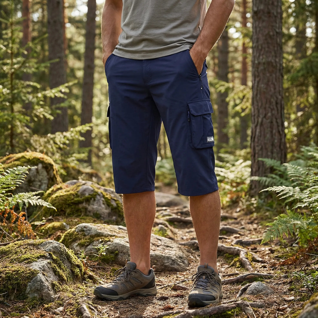 Men's active cargo shorts, quick-dry, multi-purpose pockets. Ideal for hiking, outdoor & casual summer wear.