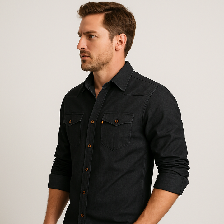 Slim fit men's long sleeve button-down shirt, AdaptiveFit design for smart casual look.