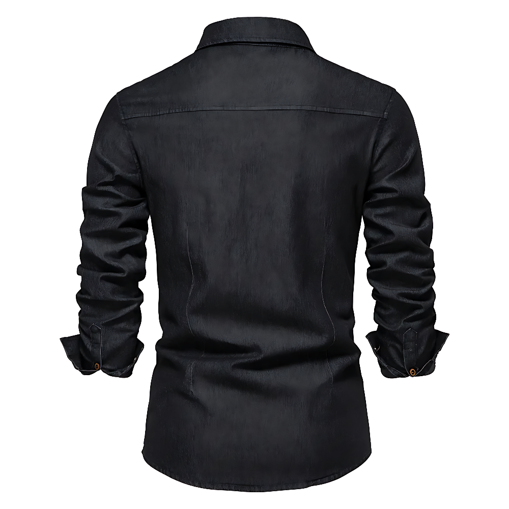 Man wearing a stylish AdaptiveFit casual button-down shirt, ideal for men's everyday apparel.