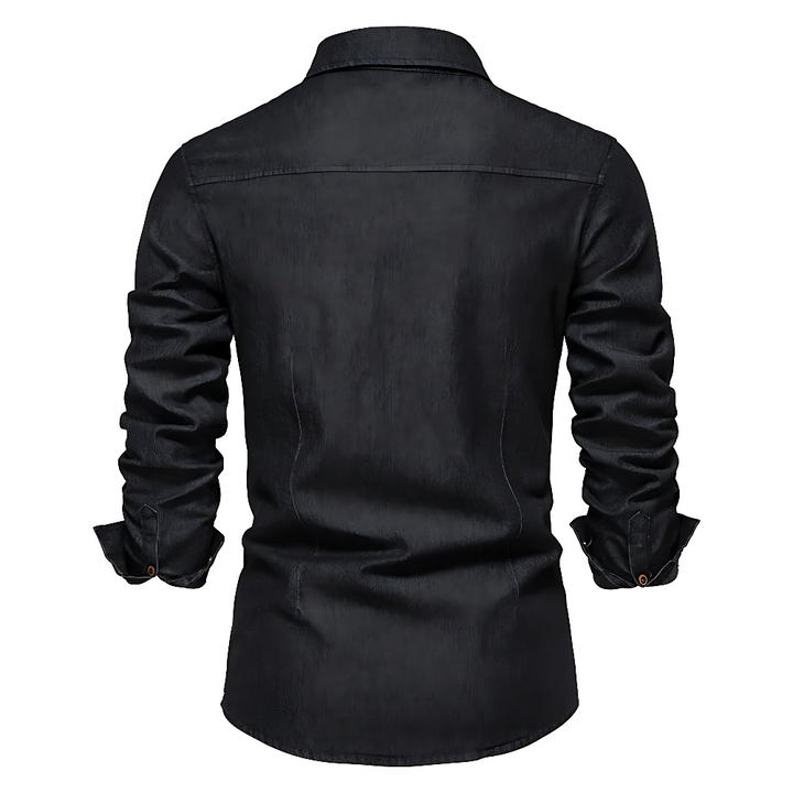 Man wearing a stylish AdaptiveFit casual button-down shirt, ideal for men's everyday apparel.