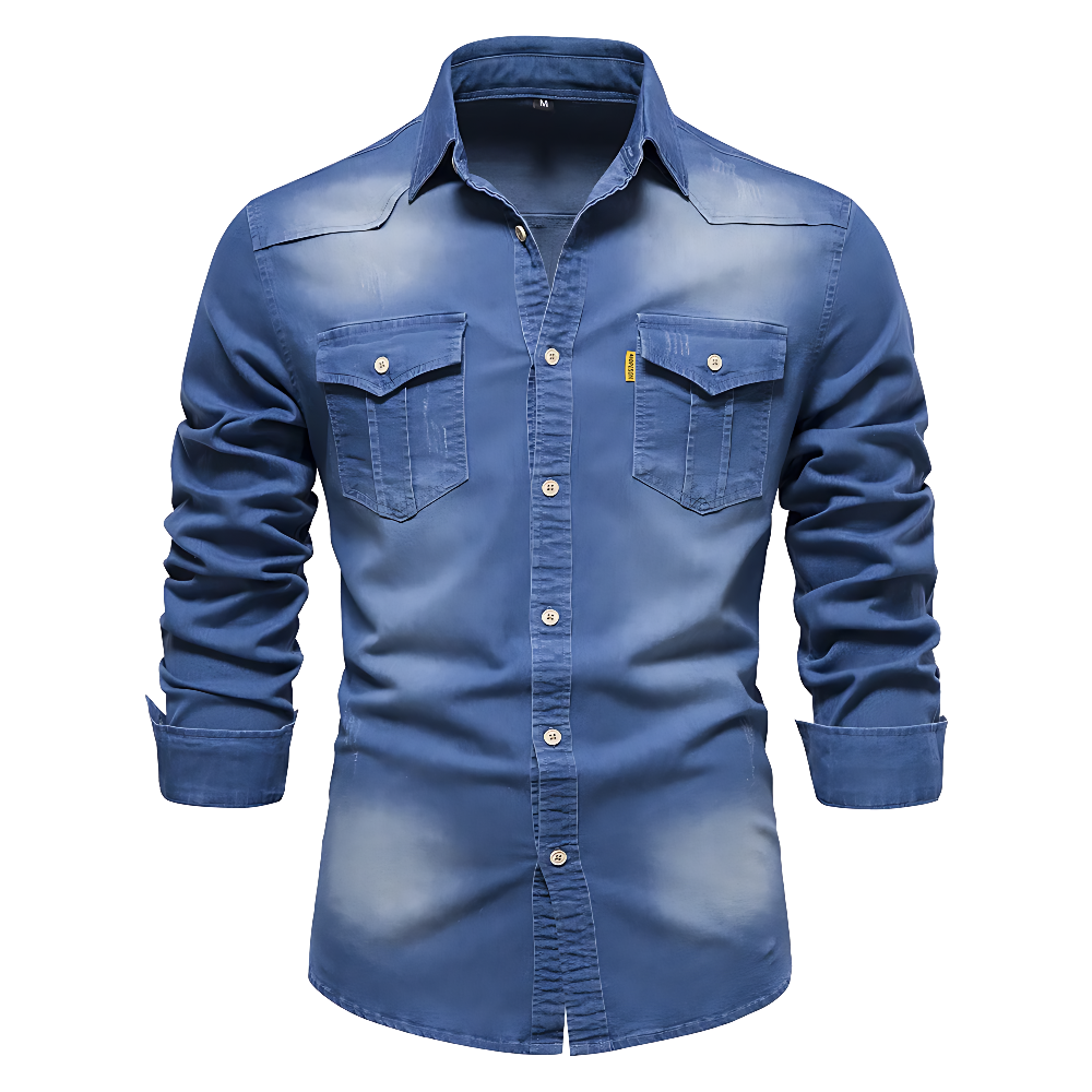 Side view of an AdaptiveFit men's long sleeve button-down shirt, comfortable and fashionable.