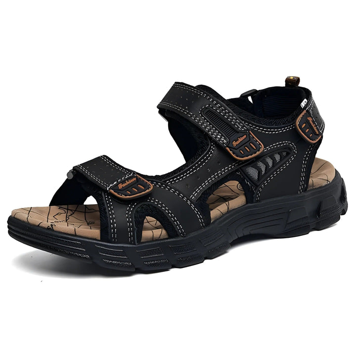Men's adjustable comfort sandals with hook and loop closure, featuring stylish contrast stitching for everyday wear.