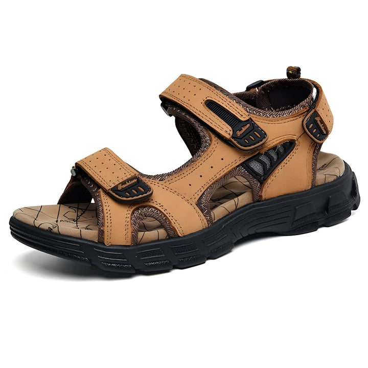 Stylish men's casual sandals with adjustable hook and loop straps & eye-catching contrast stitching for summer.