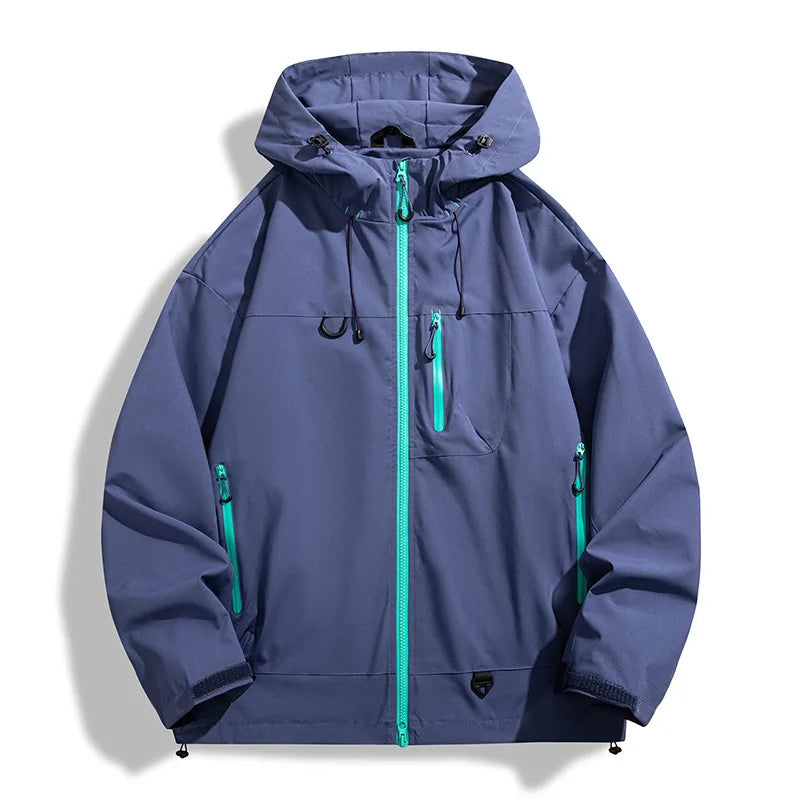 Men's travel jacket, lightweight and all-weather, providing comfort for outdoor adventures.