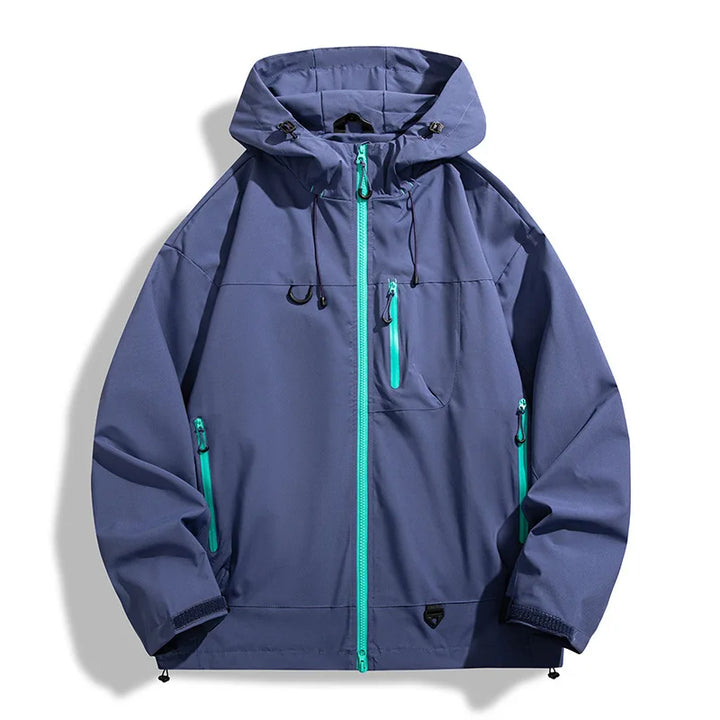 Men's travel jacket, lightweight and all-weather, providing comfort for outdoor adventures.