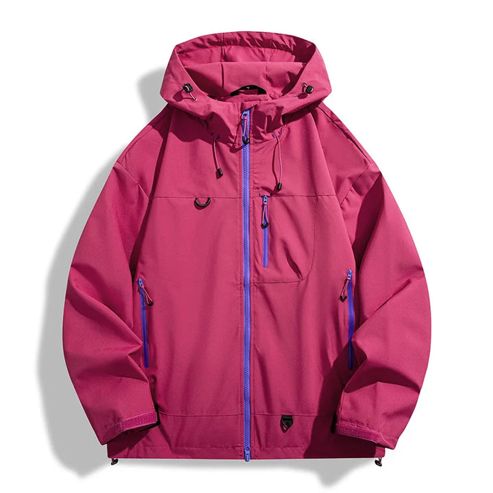 Men's all-weather performance outerwear, windproof & water-resistant for hiking & travel.