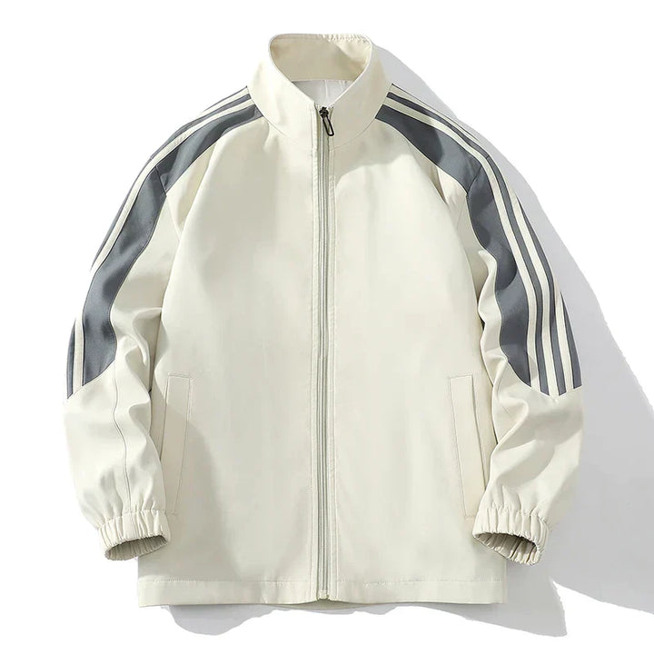 Khaki men's two-piece jogger set, including an athletic zipper jacket and joggers, ideal for casual outfits