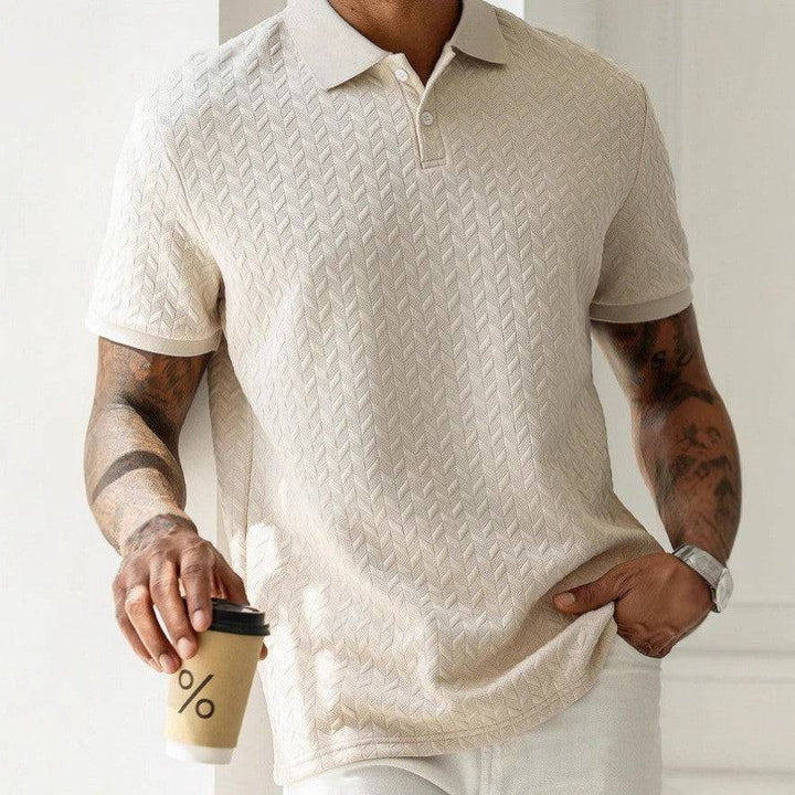 Sophisticated Men's Belmont polo shirt, tailored fit. Breathable short sleeve for classic summer fashion.