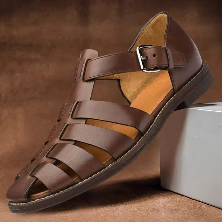 Profile view of men's comfort sandals with adjustable straps & cushioned sole, ideal for summer daily wear and fashion.