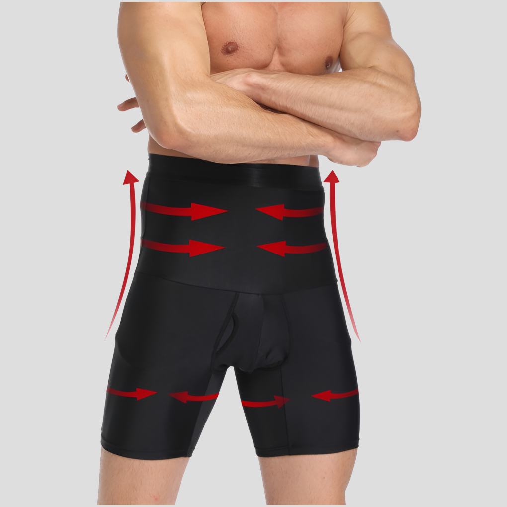 Activewear men's compression pants providing targeted thigh & waist support for enhanced fitness & training.