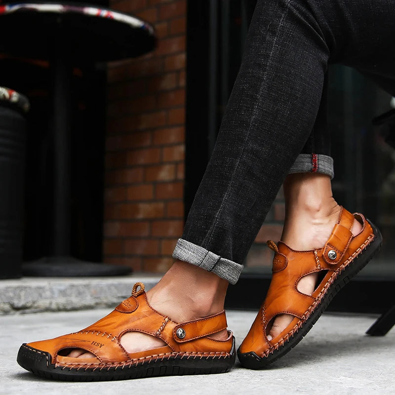 Men's closed-toe slip-on sandals featuring cushioning and arch support for comfortable daily wear.
