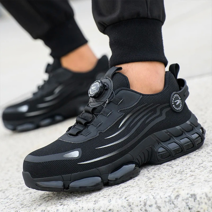 Men's black dial lace slip-resistant work sneakers, durable and comfortable for professional safety footwear.