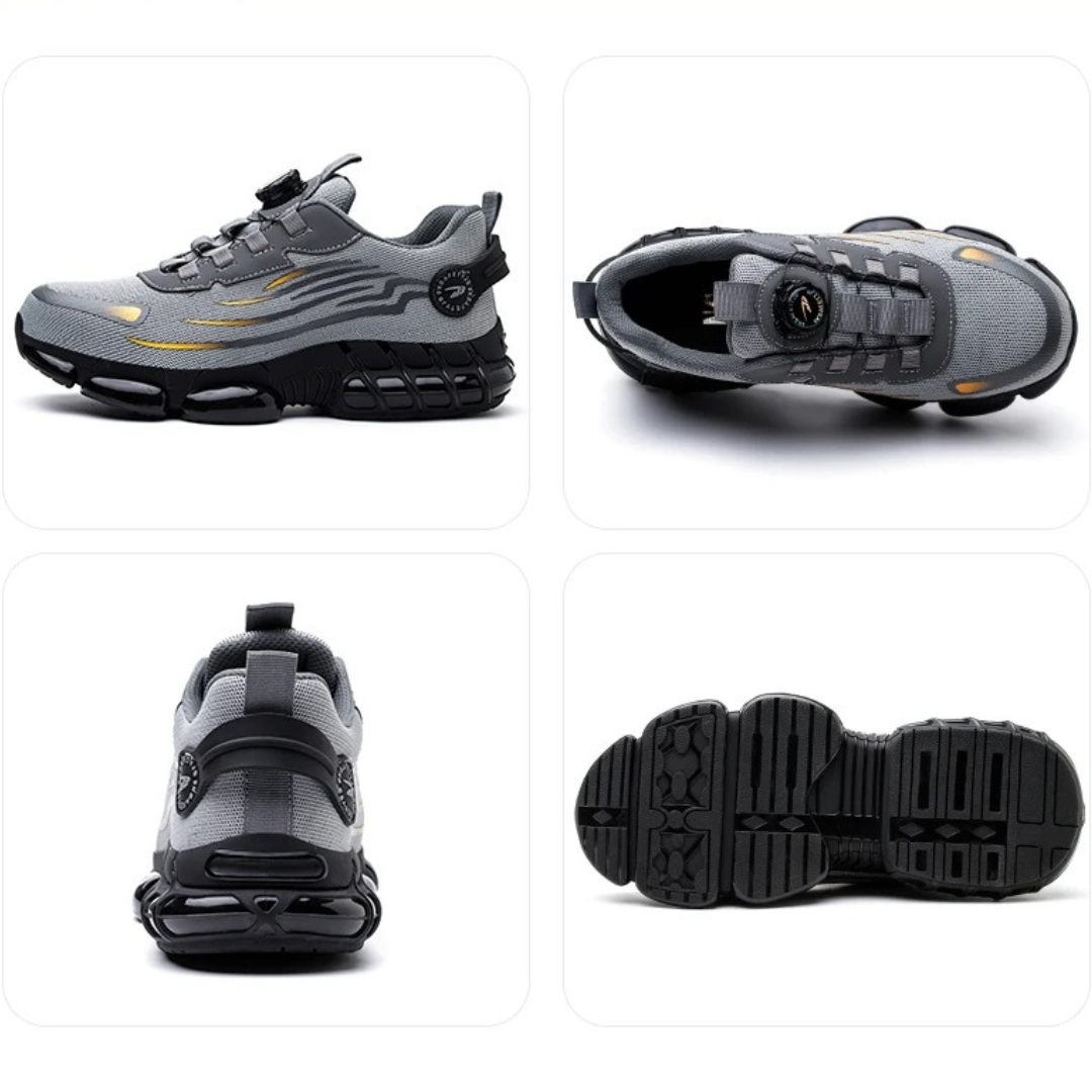 Black men's slip-resistant work sneakers, featuring a dial lace closure for easy adjustment and safety.