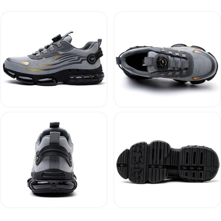 Black men's slip-resistant work sneakers, featuring a dial lace closure for easy adjustment and safety.