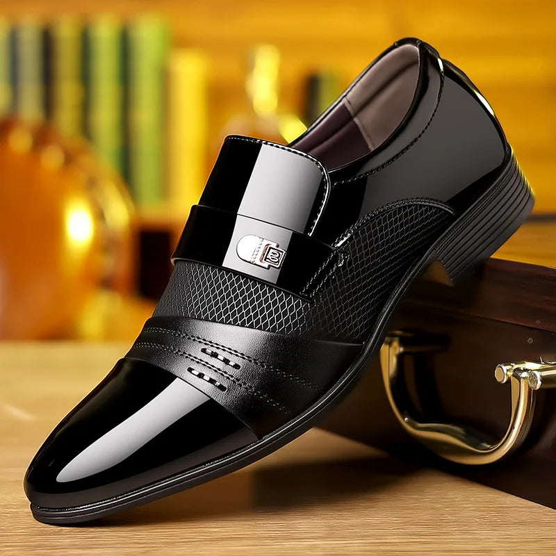 Front view of men's dark brown loafers, classic formal footwear for men