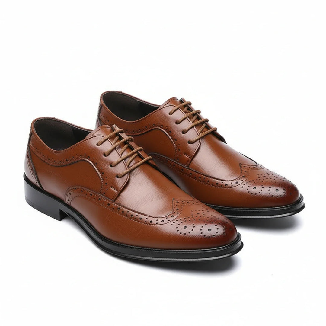 Stylish men's formal brogue oxford dress shoes featuring orthopedic arch support & lace-up design for foot health.