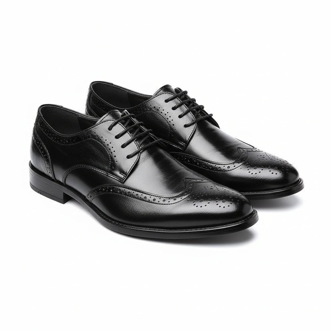 Classic men's leather brogue oxford shoes, orthopedic comfort footwear with arch support for stylish business wear.