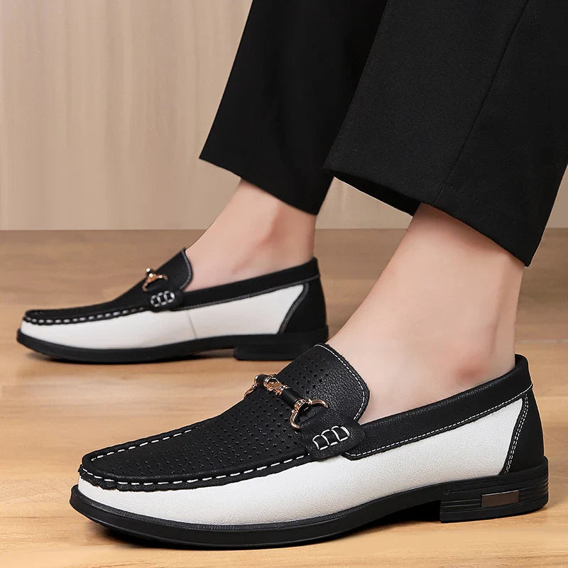 Fashionable men's perforated leather bit loafers for a sophisticated summer style