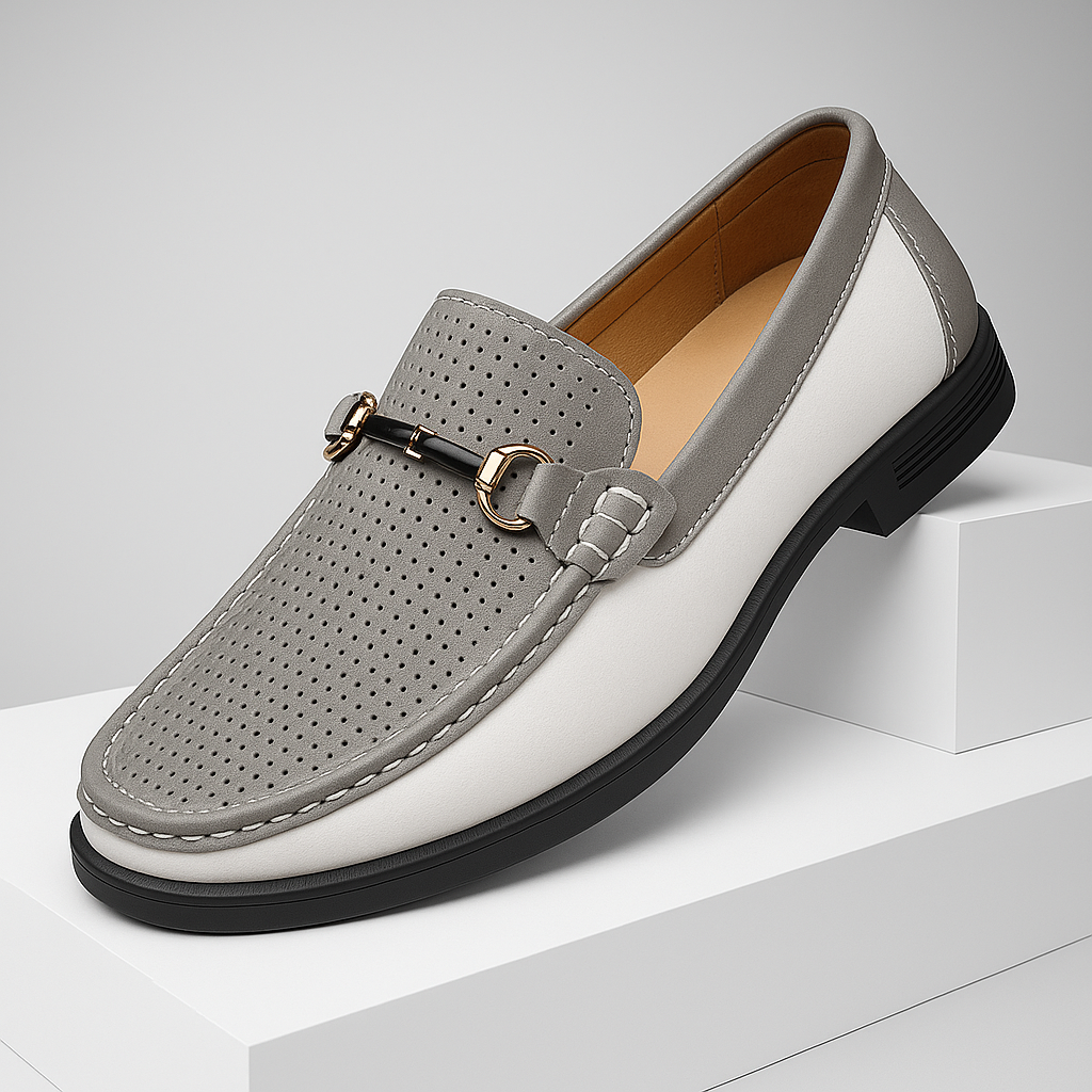 Side view of men's brown leather bit loafers, casual and breathable footwear