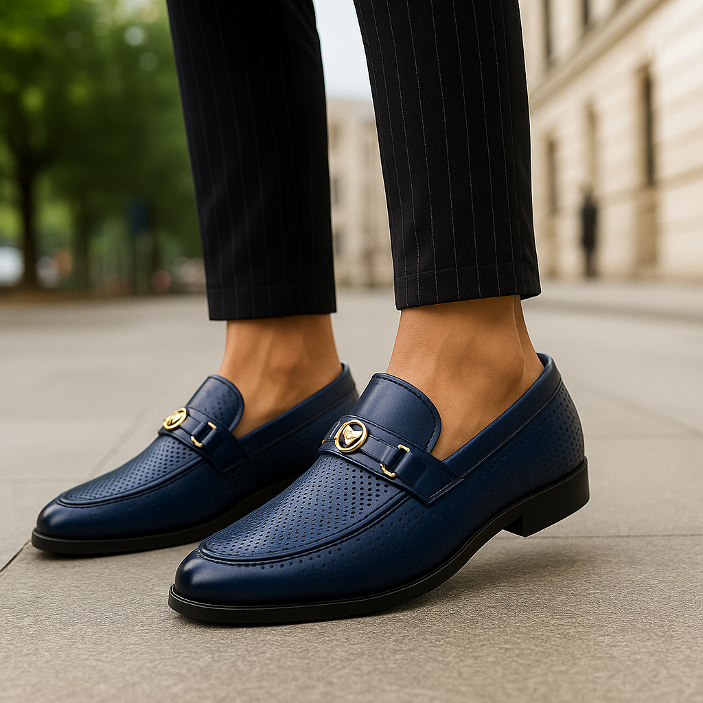 Comfortable men's slip-on loafers with perforated upper, designed for daily wear and breathability.