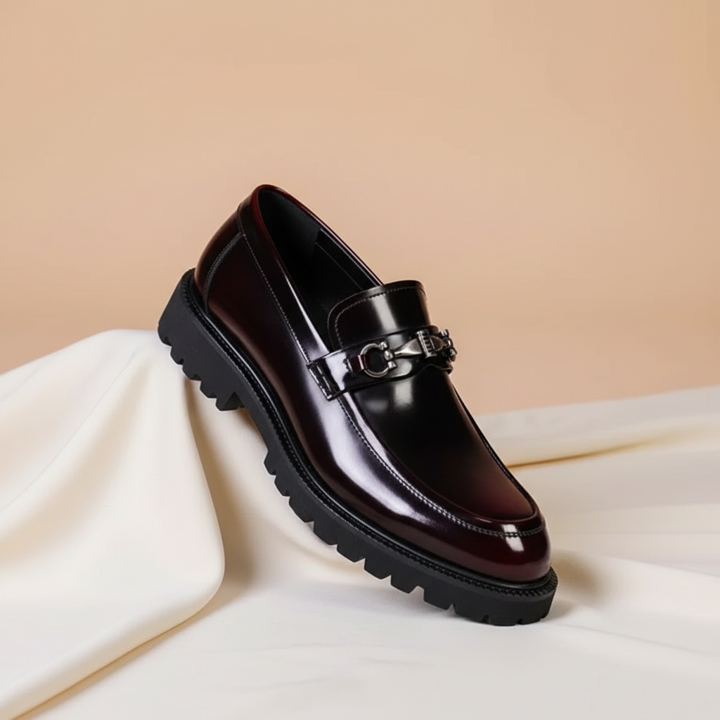 Men's black polished leather dress loafers, perfect for formal and business casual events.