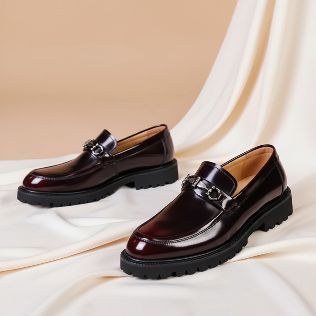 Classic brown polished leather loafers for men, offering timeless style and comfort.