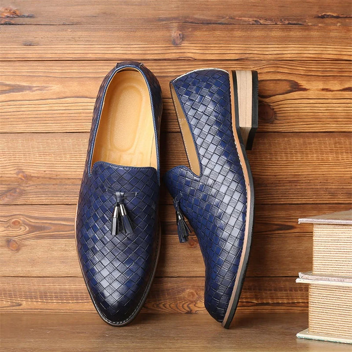 Men's fashion statement: sophisticated textured tassel loafers with a subtle sheen