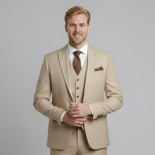 Men's black three-piece slim fit formal suit, perfect for weddings & business events.