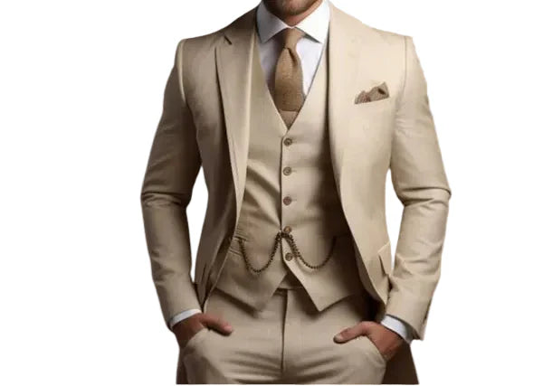 Gray slim fit 3-piece men's suit, tailored for a sharp look at parties & formal events.