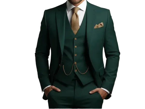 Man wearing a stylish black slim fit three-piece formal suit, perfect for weddings, parties & events.