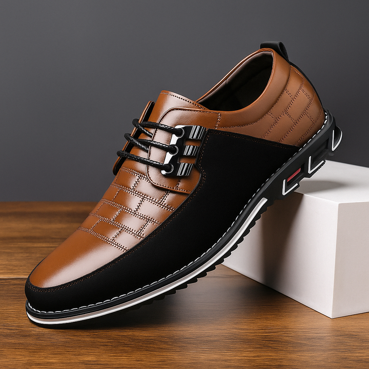 Men's black vegan leather hybrid oxfords with woven texture, perfect for smart casual outfits.