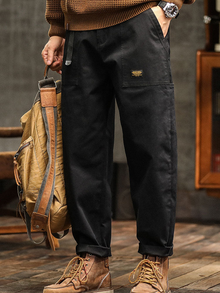 Men's navy blue vintage style utility pants, relaxed fit for everyday comfort.