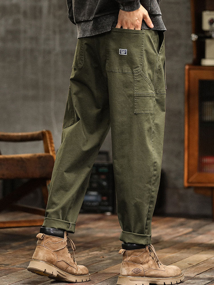 Casual men's vintage utility pants, multi-pocket design, perfect for daily wear.