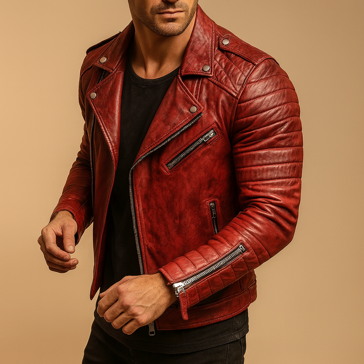Stylish men's all-season biker jacket, waterproof and wind resistant, perfect for casual fashion & outerwear.