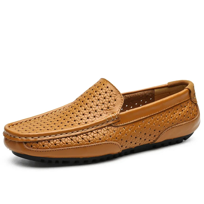 Underside of a men's woven comfort loafer, detailing the traction sole for optimal grip.