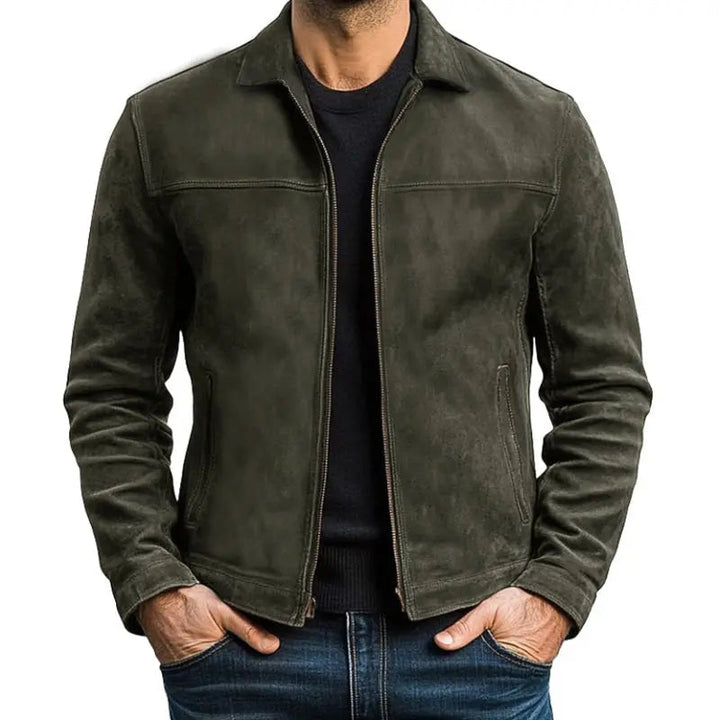 Versatile men's black long sleeve zip-up biker jacket. A sleek casual outerwear piece for modern men's fashion.