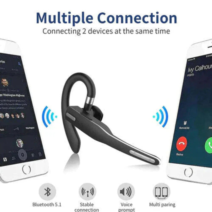 Professional men's Bluetooth 5.1 headset, dual mics, ideal for office calls & hands-free communication.
