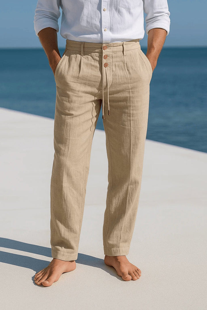 Versatile men's chino pants for everyday style, perfect for warm weather casual and smart-casual outfits.
