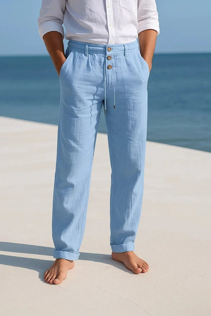 Lightweight men's chino pants with breathable fabric, perfect for warm weather and all-day comfort.