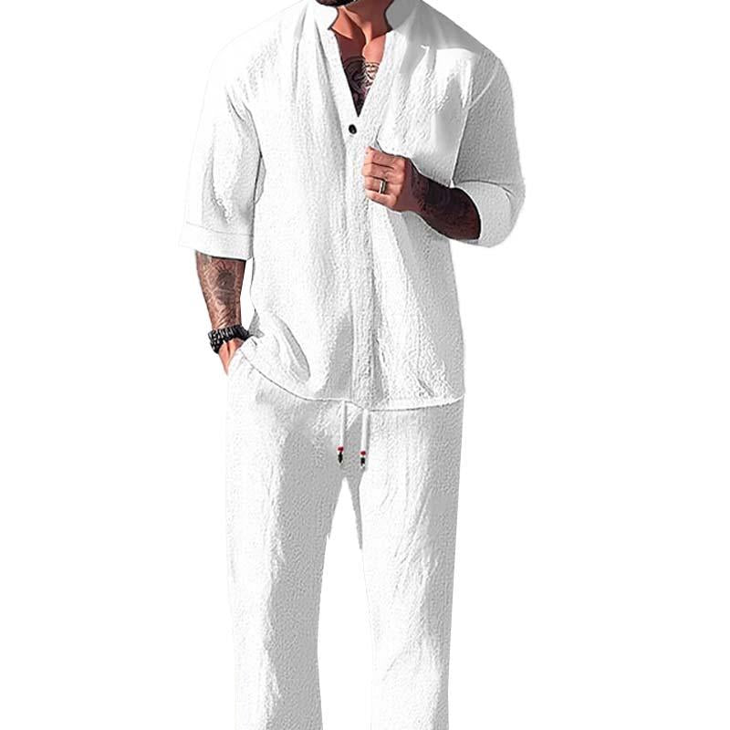 Men's breathable cotton-linen lounge set, perfect for summer casual wear and relaxation.