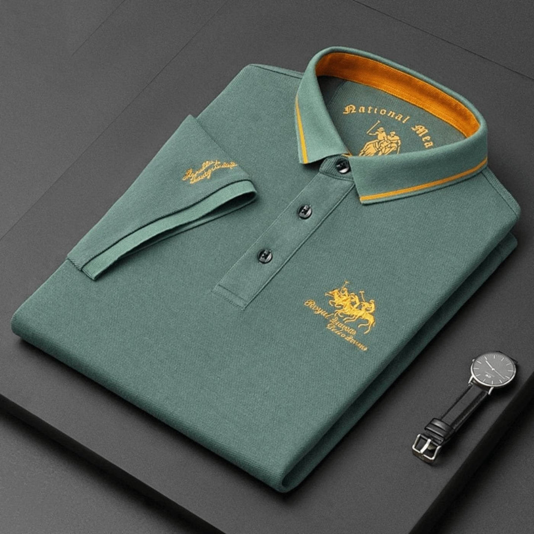 Comfortable men's embroidered polo top, breathable short sleeve design for daily wear.
