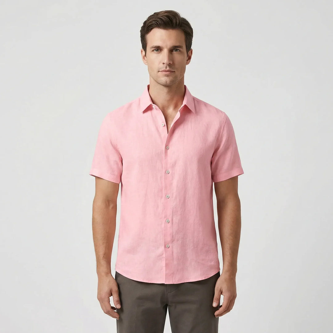 Lightweight men's casual short sleeve button-down for summer vacations. Comfortable & breathable relaxed fit.