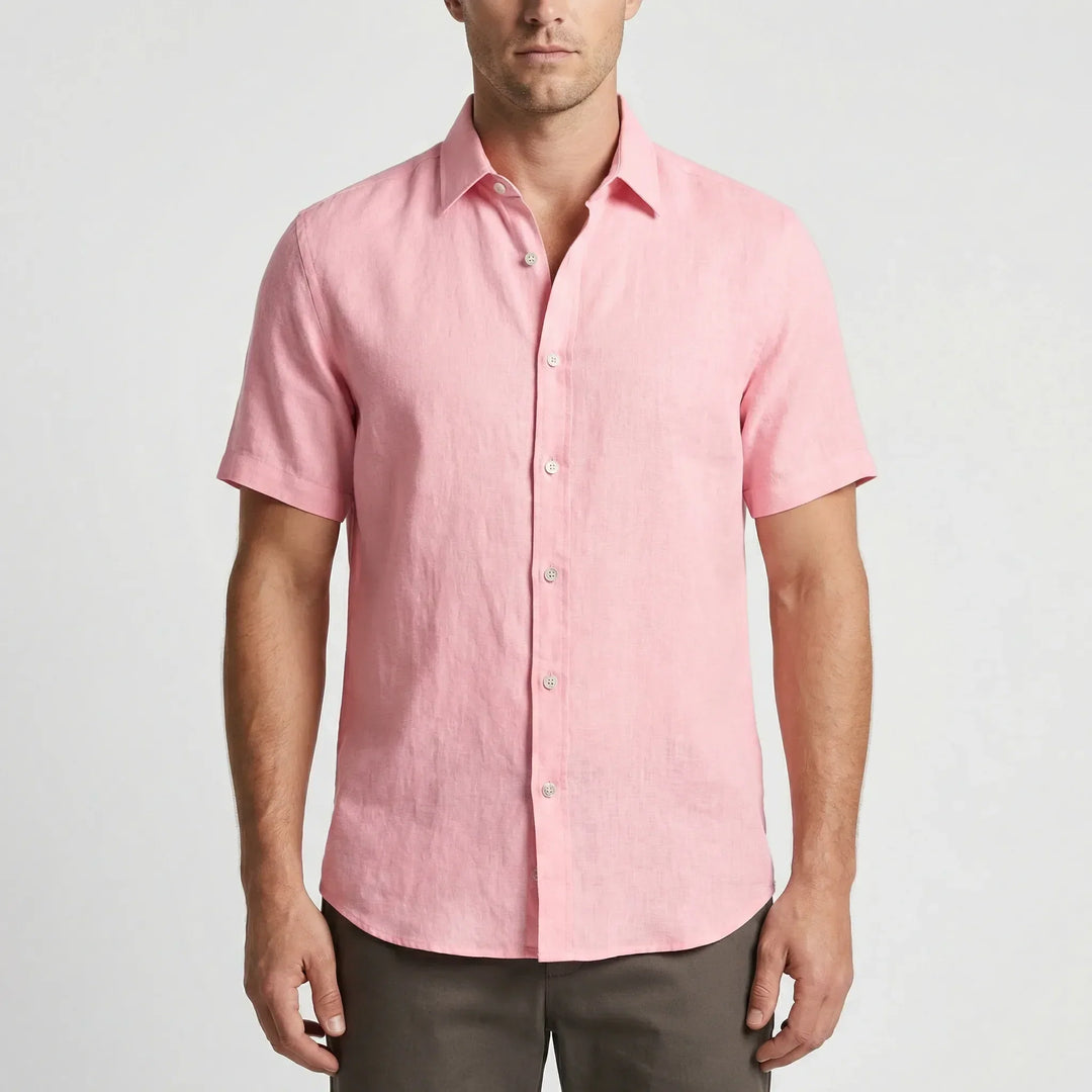 Casual men's short sleeve button-down shirt. Breezy, relaxed fit, perfect for summer fashion & multiple colors.