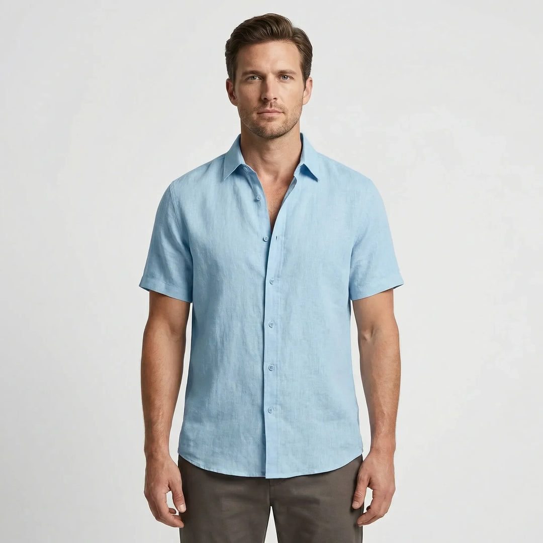 Comfortable men's breezy short sleeve button-down. Versatile relaxed fit for casual & vacation wear.
